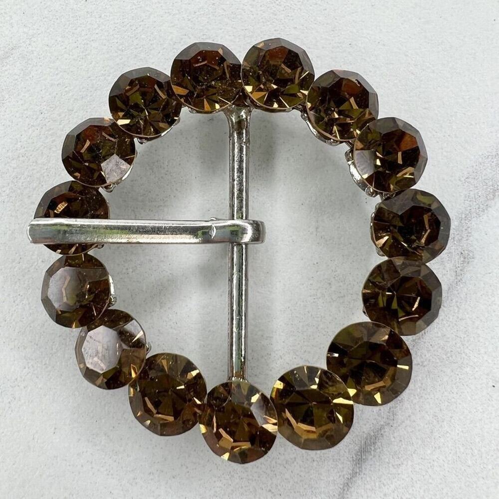 Silver Tone Rhinestone Round Circle Belt Buckle